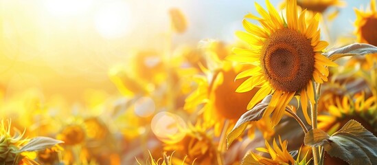Poster - Sunflowers are blossoming under the sunlight on a clear day providing copy space