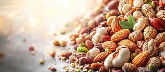 Aufkleber - Collection of nuts including hazelnuts almonds pistachios and cashews. with copy space image. Place for adding text or design