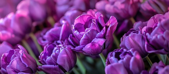 Wall Mural - a bunch of lovely purple tulips. with copy space image. place for adding text or design