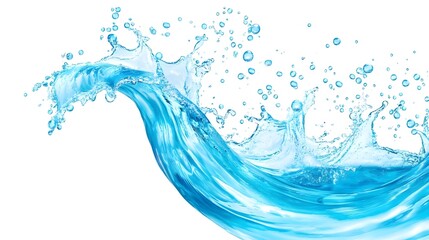 Wall Mural - Blue Water Splash with Bubbles on White Background