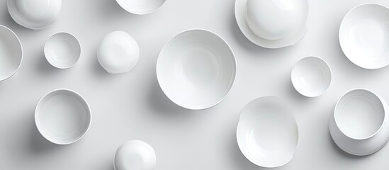 Fototapete - Top view of white porcelain in a flat lay arrangement. with copy space image. Place for adding text or design