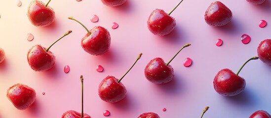 Wall Mural - Numerous ripe sweet cherries on a colorful background. with copy space image. Place for adding text or design