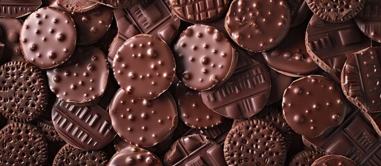 Aufkleber - Chocolate wafers arranged on a white background with copyspace