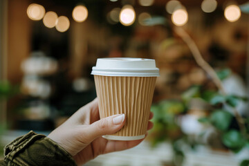 Wall Mural - Ai generated image of person hold tasty coffee