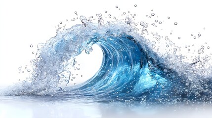 Blue Water Wave Splash Isolated on White Background