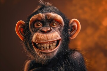 Wall Mural - Adorable Close-Up of a Smiling Baby Chimpanzee with Expressive Eyes and Teeth