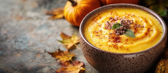 Leinwandbilder - Homemade pumpkin pudding for fall gourmet dessert image. with copy space image. Place for adding text or design