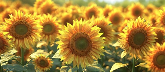 Wall Mural - sunflowers in a field of sunflowers. with copy space image. Place for adding text or design