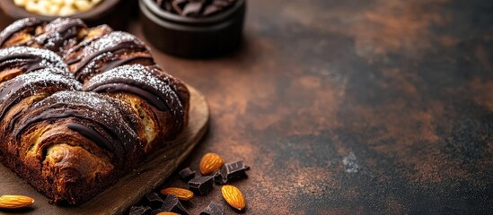 Aufkleber - Delicious chocolate and almond babka for springtime. with copy space image. Place for adding text or design