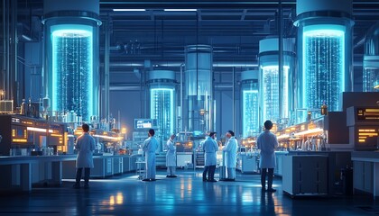 Wall Mural - create a modern laboratory scene where scientists celebrate a breakthrough in reducing forever chemi