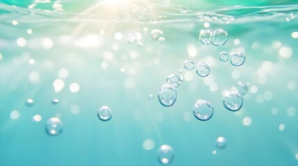 Wall Mural - Underwater Bubbles and Sunbeams - Teal Water Background