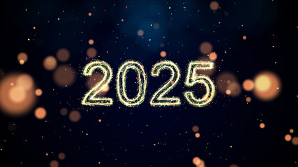 Poster - Happy New Year 2025 celebration concept Sparkling Bokeh particle confetti on dark background.