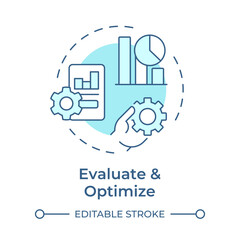 evaluate and optimize soft blue concept icon. productivity chart, marketing analytics. round shape l