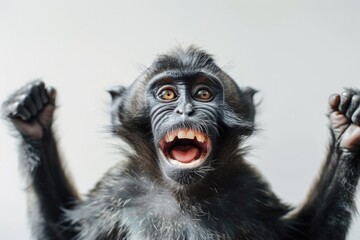 Wall Mural - Joyful Monkey with Open Mouth Showing Teeth on Light Background