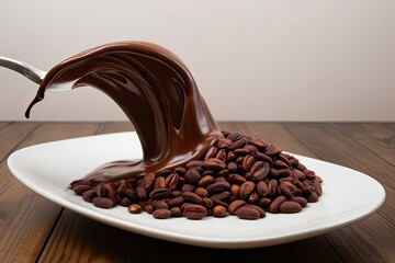 Wall Mural - Creamy Chocolate Splash with Cocoa Bean Wave