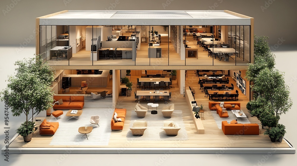 Tech Services Building Layout Blueprint of tech company's headquarters with office layouts meeting ...