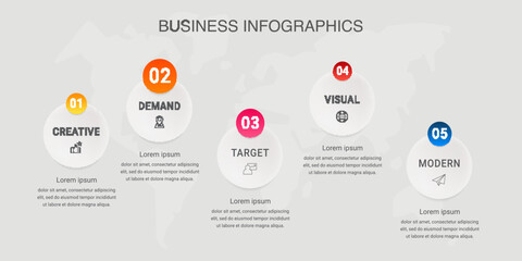 Wall Mural - Business infographics to visually represent data and information. Can be used to convey complex ideas in a simple and easy-to-understand format for graphics, diagram, presentation with five steps