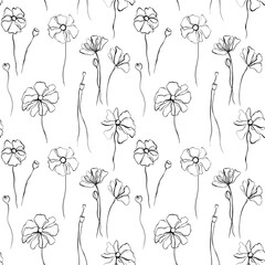 Wall Mural - Seamless pattern with hand drawn poppy flowers. Abstract illustration.