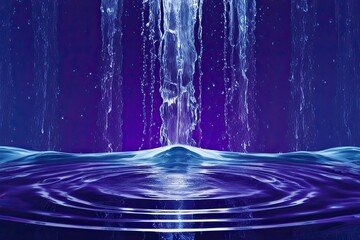 Wall Mural - Vibrant Indigo Cascading Water Silhouette with Droplets and Waves