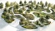 © Premium Resource - Blueprint of innovative urban park with green spaces recreational areas and detailed landscaping