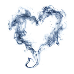 grey blue smoke in heart shape isolated on white or transparent png