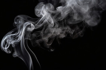 Wall Mural - White Smoke on Black Background, Abstract Smoke Plume on Black, White Vapor Cloud on Dark Surface, Foggy Smoke Texture on Black