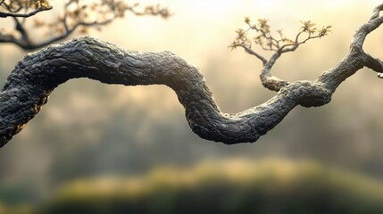 Poster - A winding tree branch captures the soft glow of sunset in a tranquil outdoor setting amidst nature