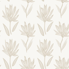 Poster - Neutral Colour Botanical Floral Seamless Pattern Design