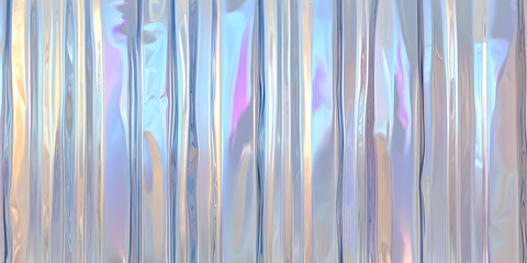 Wall Mural - Seamless iridescent silver holographic chrome foil vaporwave background texture pattern. Trendy pearlescent pastel rainbow prism effect. Corrugated ribbed privacy glass refraction 3D rendering..