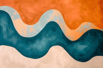 Wall Mural - Illustration of An abstract art piece with a gradient transition from warm orange to cool teal, incorporating fluid, organic shapes and a modern, stylish aesthetic. Ai Generate.
