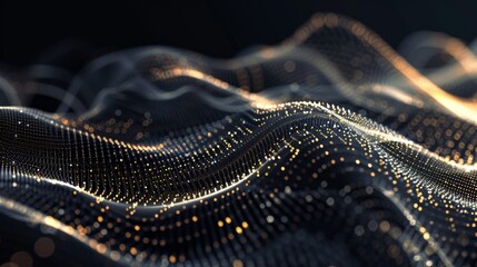 Wall Mural - fascinating digital waves represent data flow through a dark and beautiful landscape. this abstract 