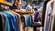 © Felippe Lopes - A young woman in a purple shirt shops for clothes in a clothing store.