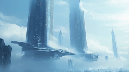 Wall Mural - futuristic city with skyscrapers backgrounds