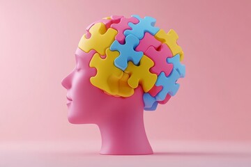 cognitive therapy brain stimulation human head formed by colorful puzzle pieces symbolizing complexi