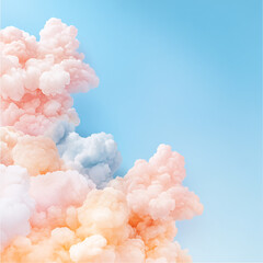 Wall Mural - a blue sky with pink and orange clouds. the sky is very light and the clouds are very fluffy