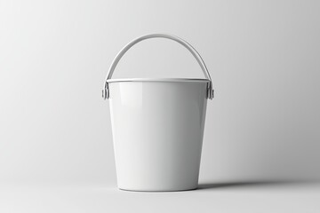 Minimalist white bucket mockup with handle, isolated on smooth white background for product branding. Mockup concept