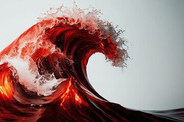 Vibrant Red Wave Crashing on Pristine White Background