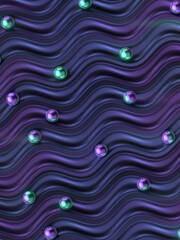 Fototapete - Colorful balls roll on a winding path with neon metallic highlights. 3d rendering illustration