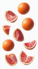 Wall Mural - The fall of red blood orange on a white background, with a full depth of field