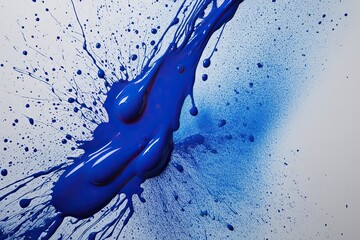 Wall Mural - Vibrant Royal Blue Spray Splatter with Beads on a Crisp White Background