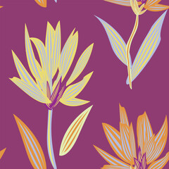 Canvas Print - Colourful Botanical Floral Seamless Pattern Design