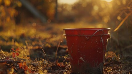 Sticker - bucket with leaves in the forest