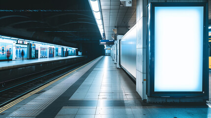 Advertising template - blank billboard in the metro for text.