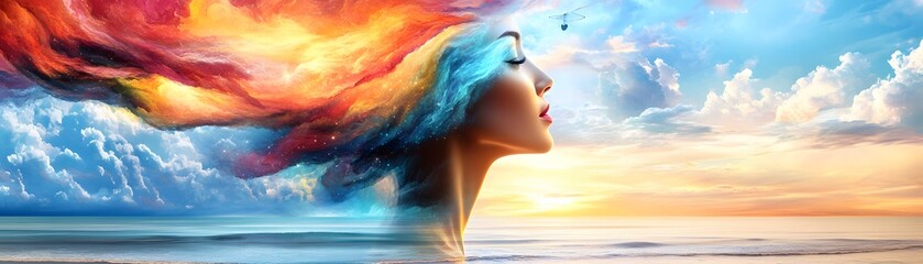 Poster - Dreamy Woman With Sunset And Sea.