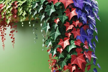 Wall Mural - Vibrant 3D Art of Colorful Hedera Helix Ivy Against Lush Green Background