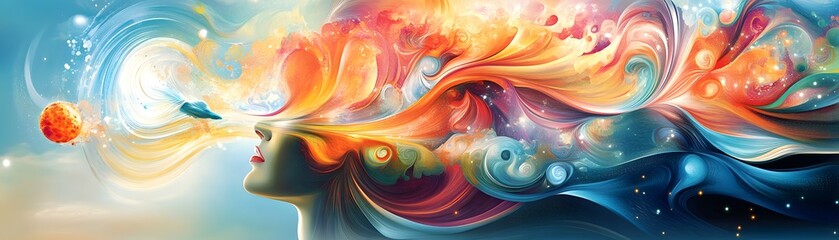 Wall Mural - Abstract Female Face with Colorful Swirls.