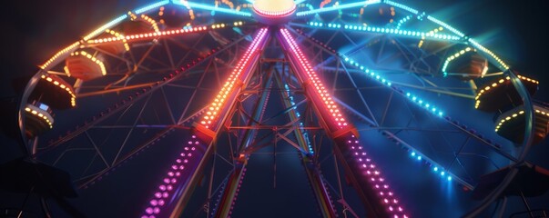 Ferris wheel lit up with colorful lights at night, 4K hyperrealistic photo