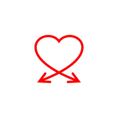 Double arrow in the shape of a heart. Two thin arrows intertwine together to form a heart symbol.