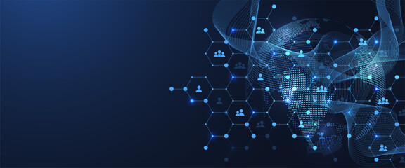 Poster - Social network communication concept. Global network connection abstract background. Horizontal header web banner. Internet technology. Business. Science. Vector illustration