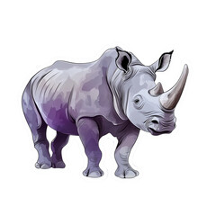 rhino cartoon Watercolor style sticker